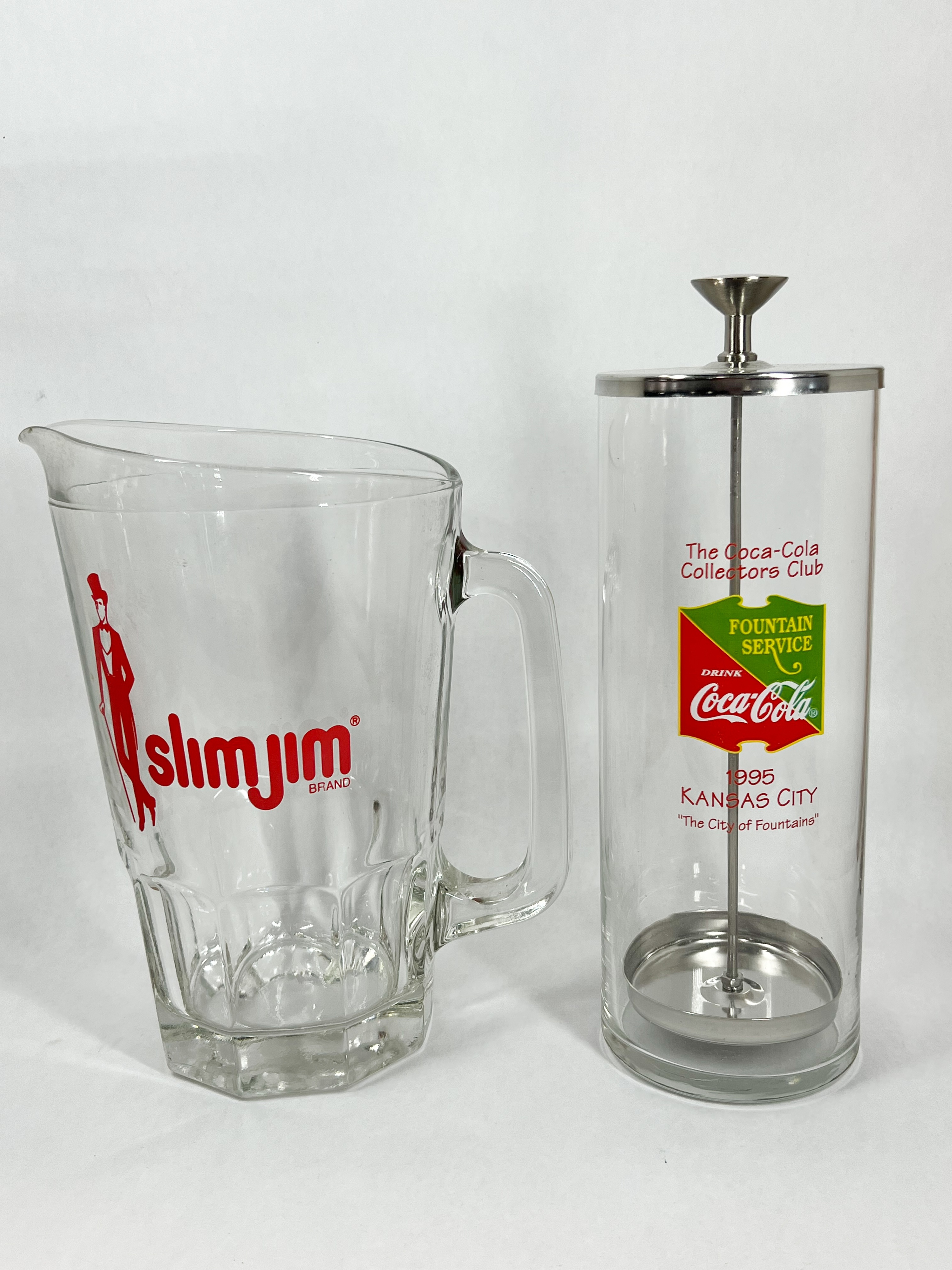 TWO ADVERTISING GLASS COLLECTIBLES, 1995