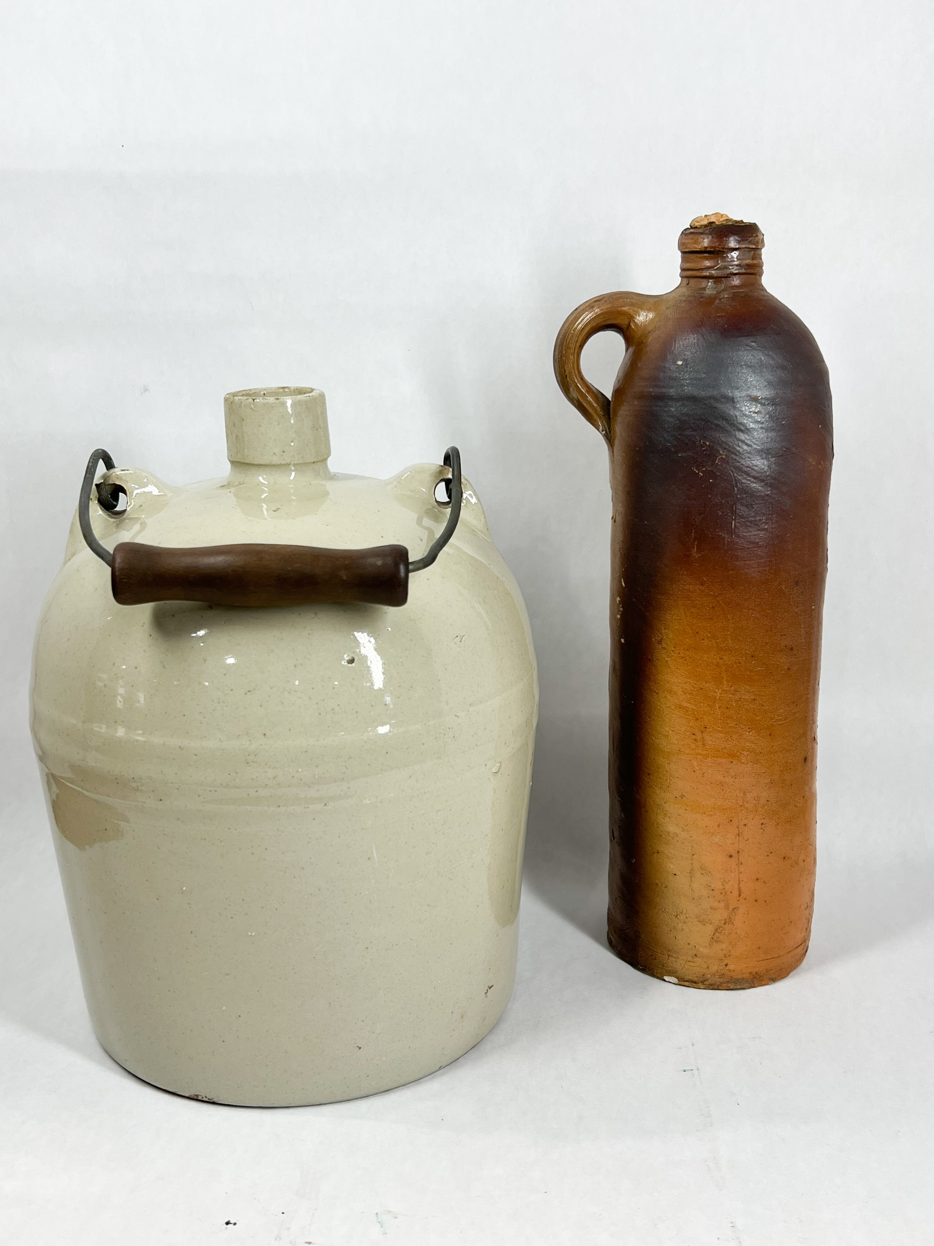 APOLLINARIS AND STONEWARE BAIL HANDLE JUG