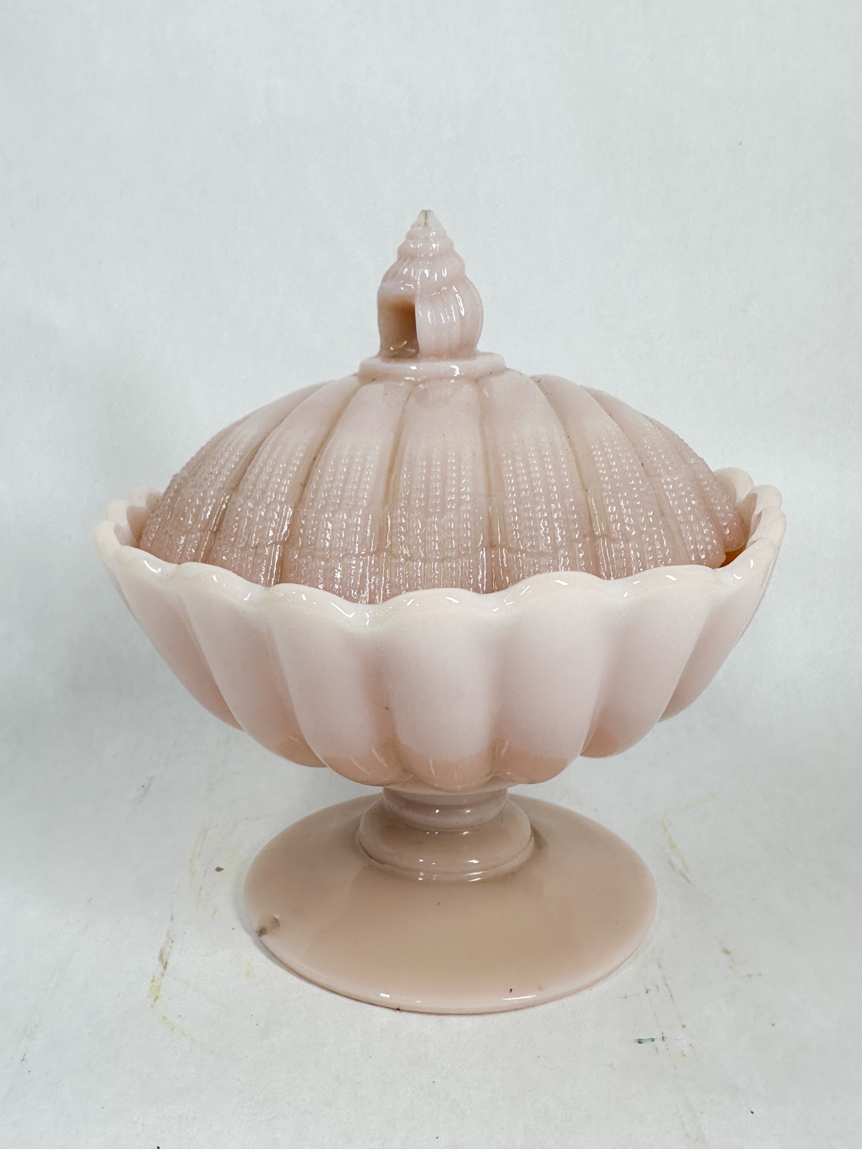 CAMBRIDGE PINK SLAG GLASS SHELL COMPOTE
