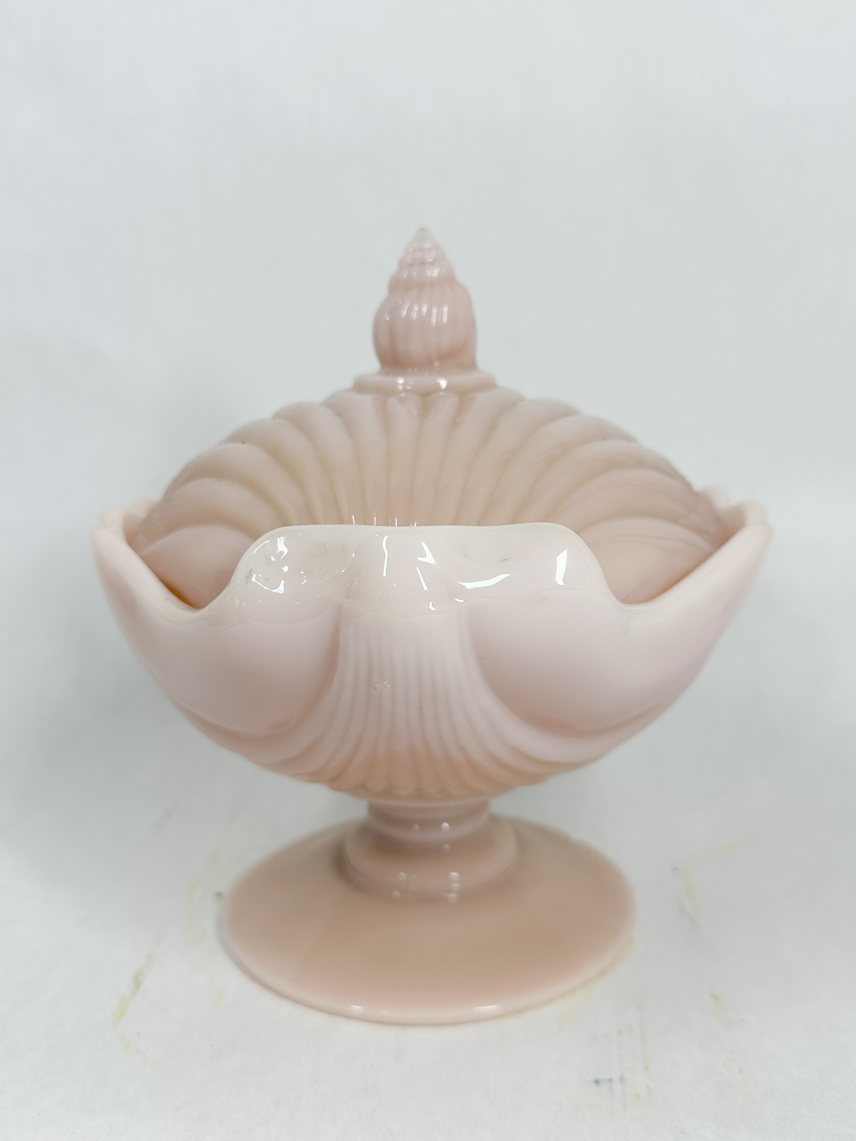 CAMBRIDGE PINK SLAG GLASS SHELL COMPOTE