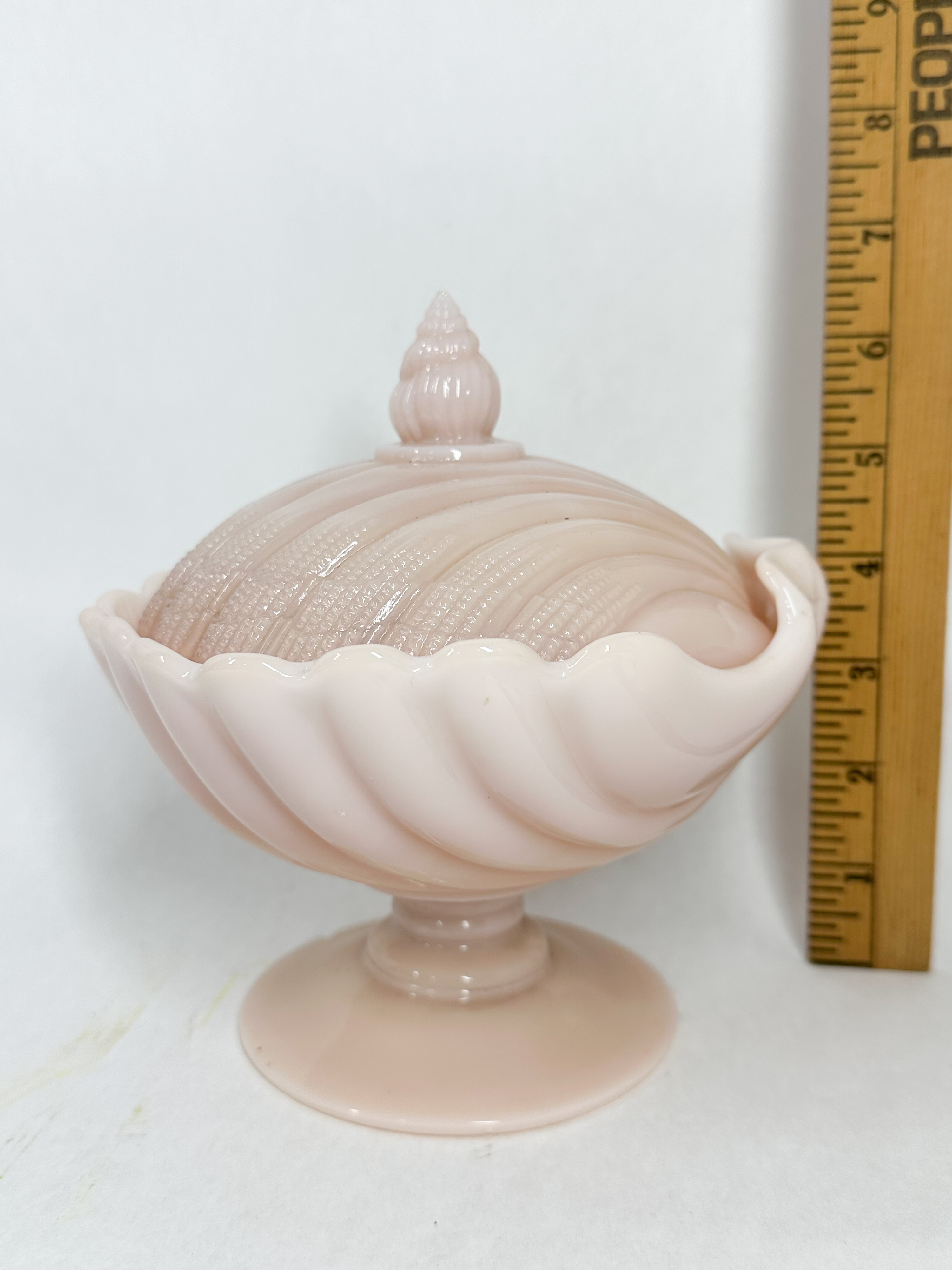 CAMBRIDGE PINK SLAG GLASS SHELL COMPOTE