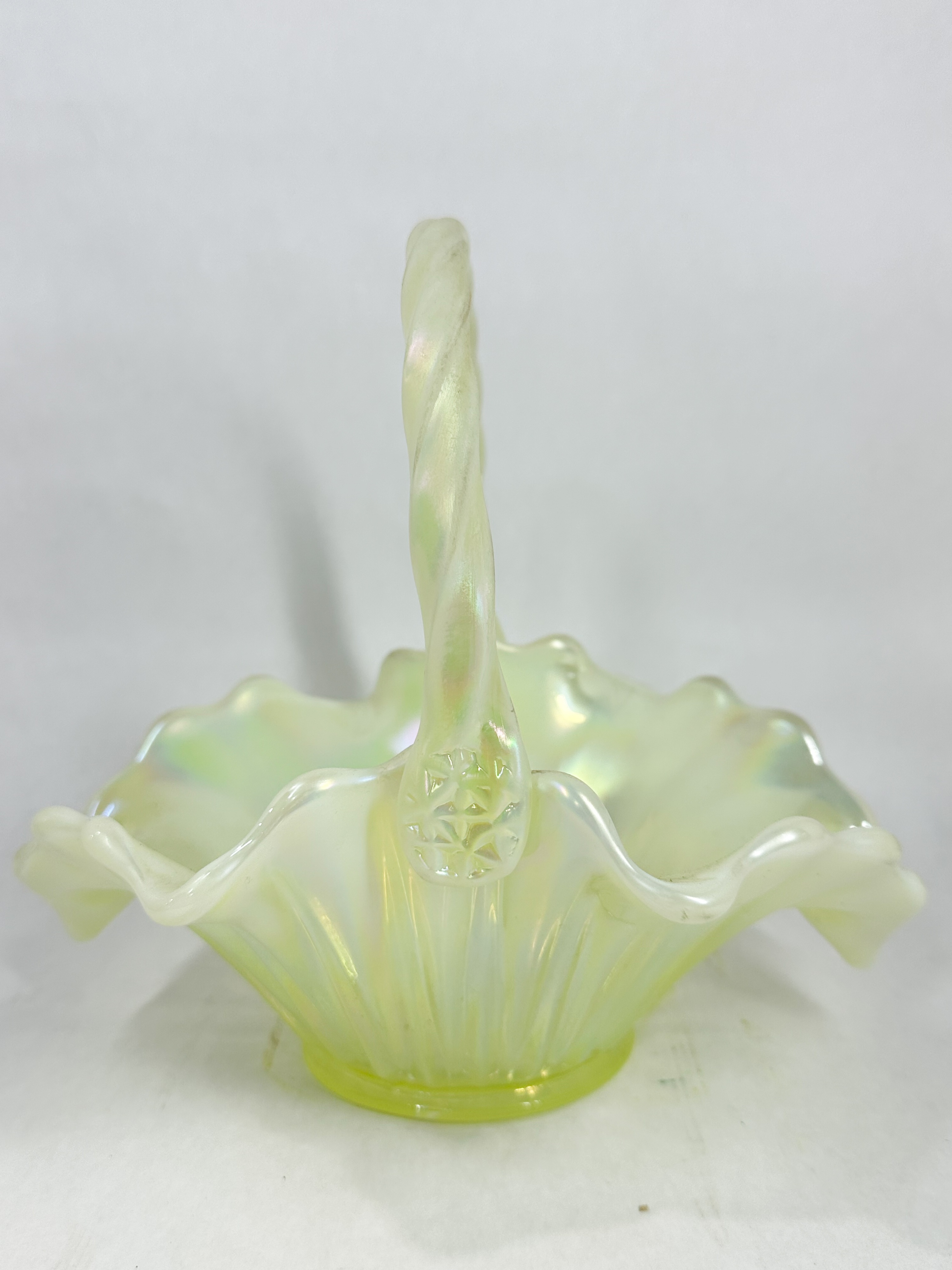 FENTON TOPAZ OPALESCENT CARNIVAL BASKET