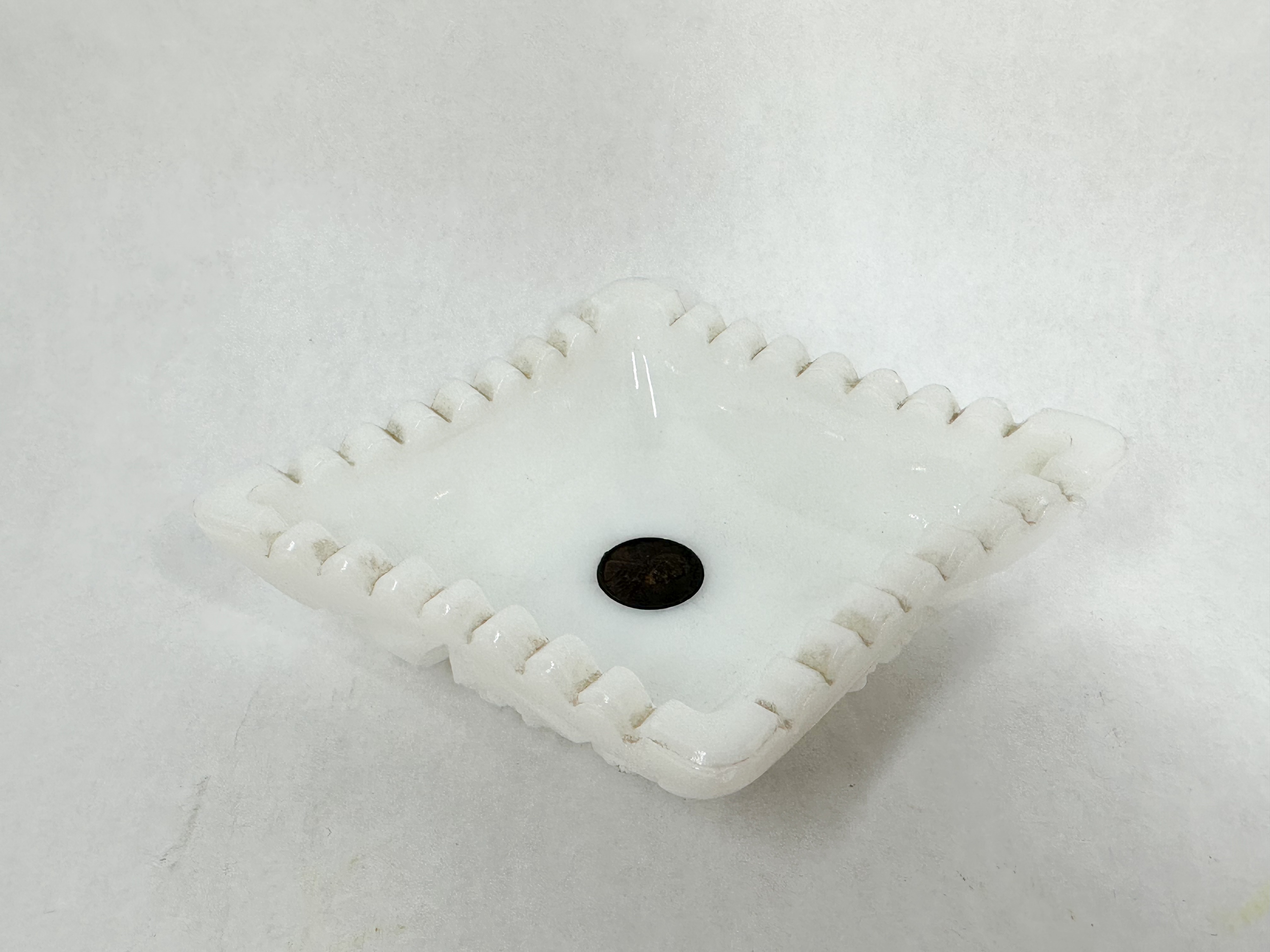 GEOMETRIC PRESSED WHITE MILK GLASS DISH