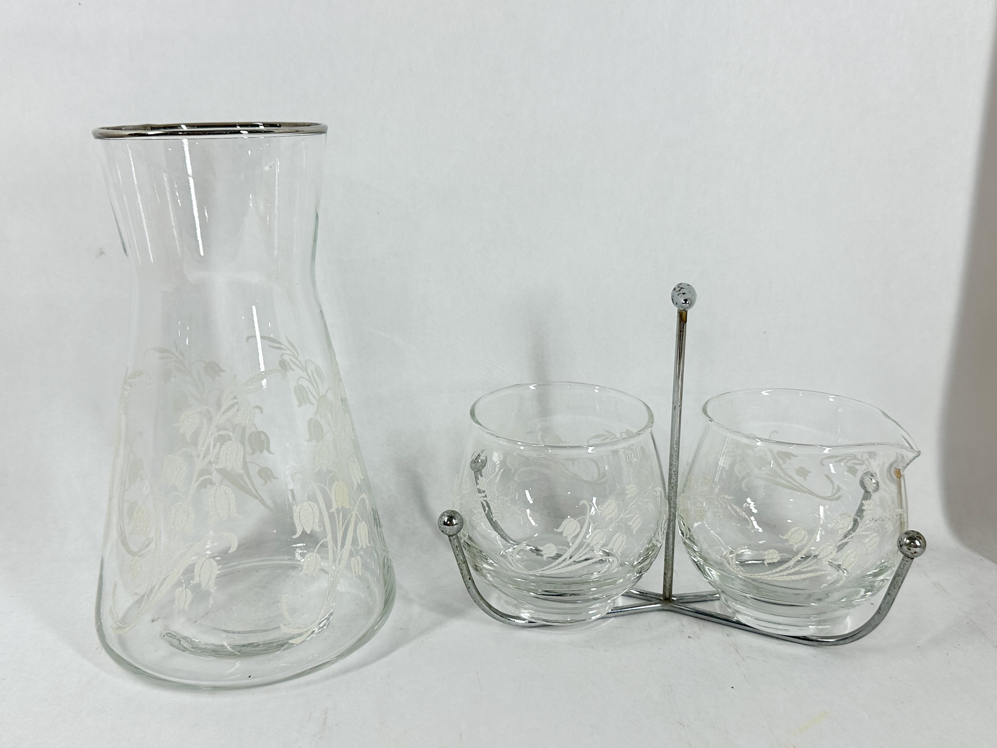 LIBBEY GLASS LILY OF THE VALLEY BEVERAGE SET, CIRCA 1950