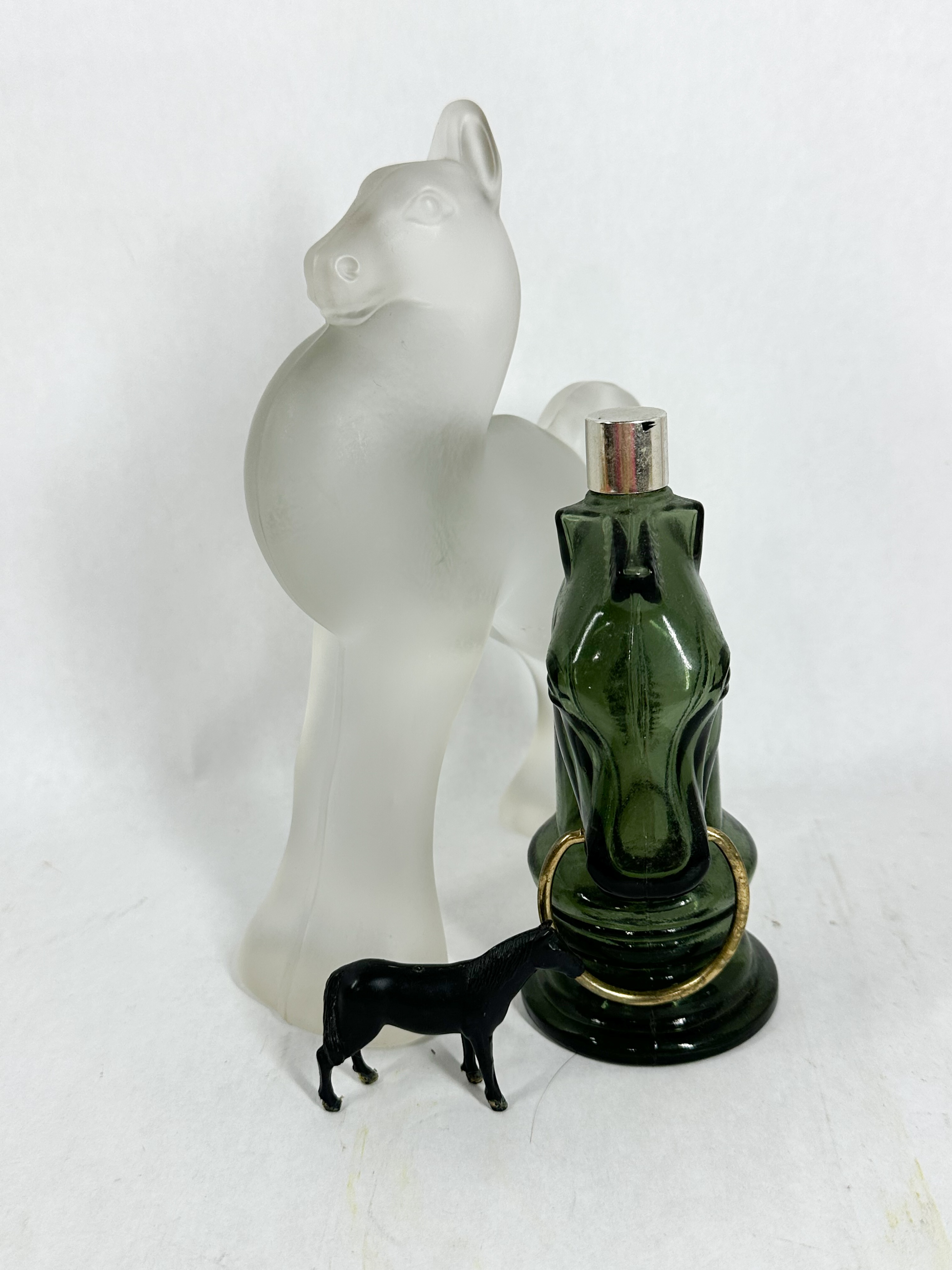 IMPERIAL GLASS FROSTED FIGURINE AND AVON BOTTLE