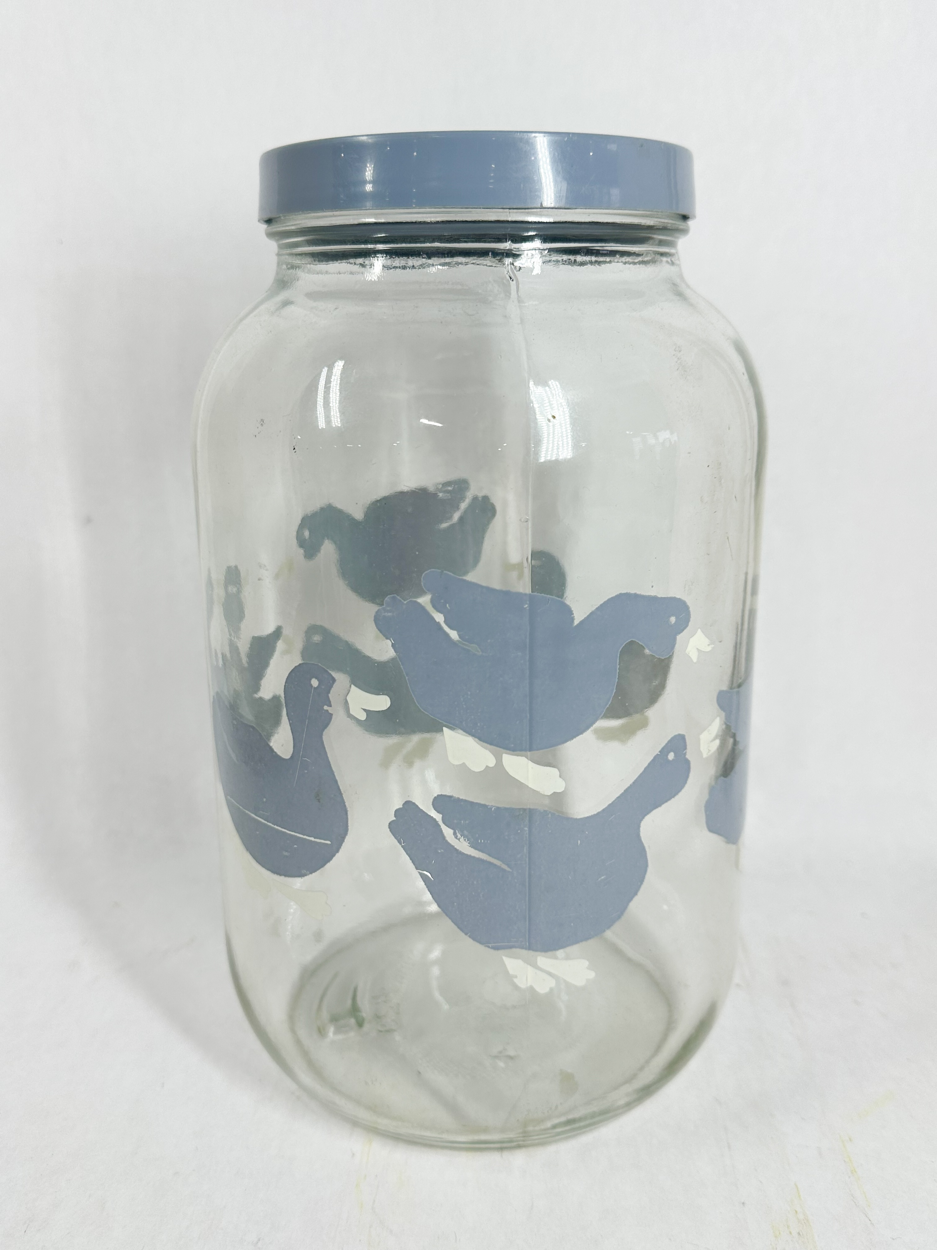 VINTAGE GOOSE PATTERN GLASS CANISTER, 1980S