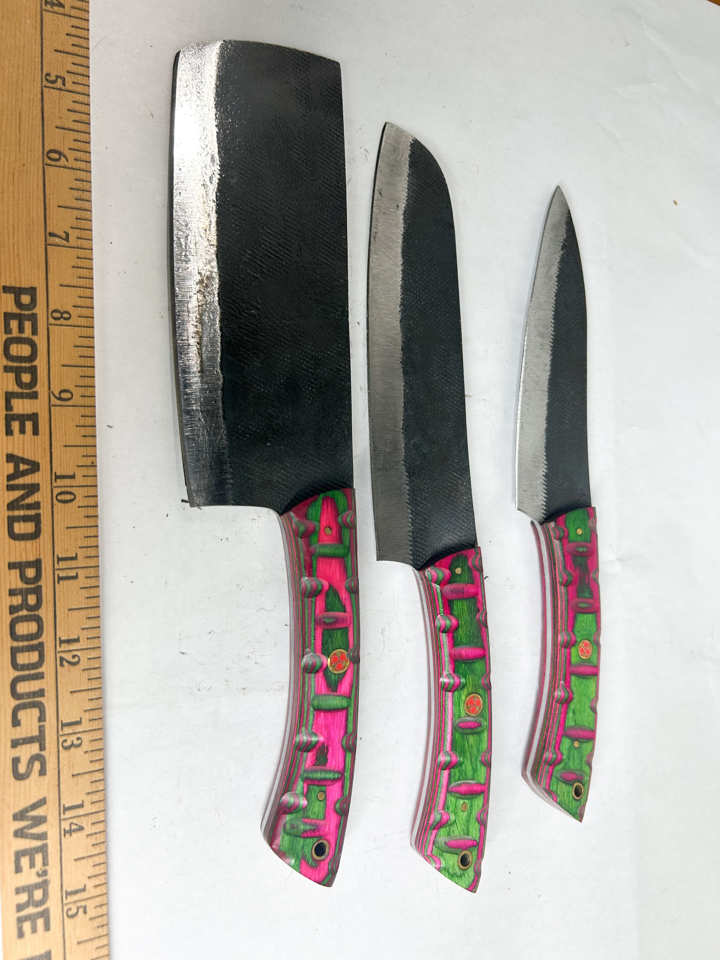 TRIO OF DAMASCUS FILE KITCHEN KNIVES