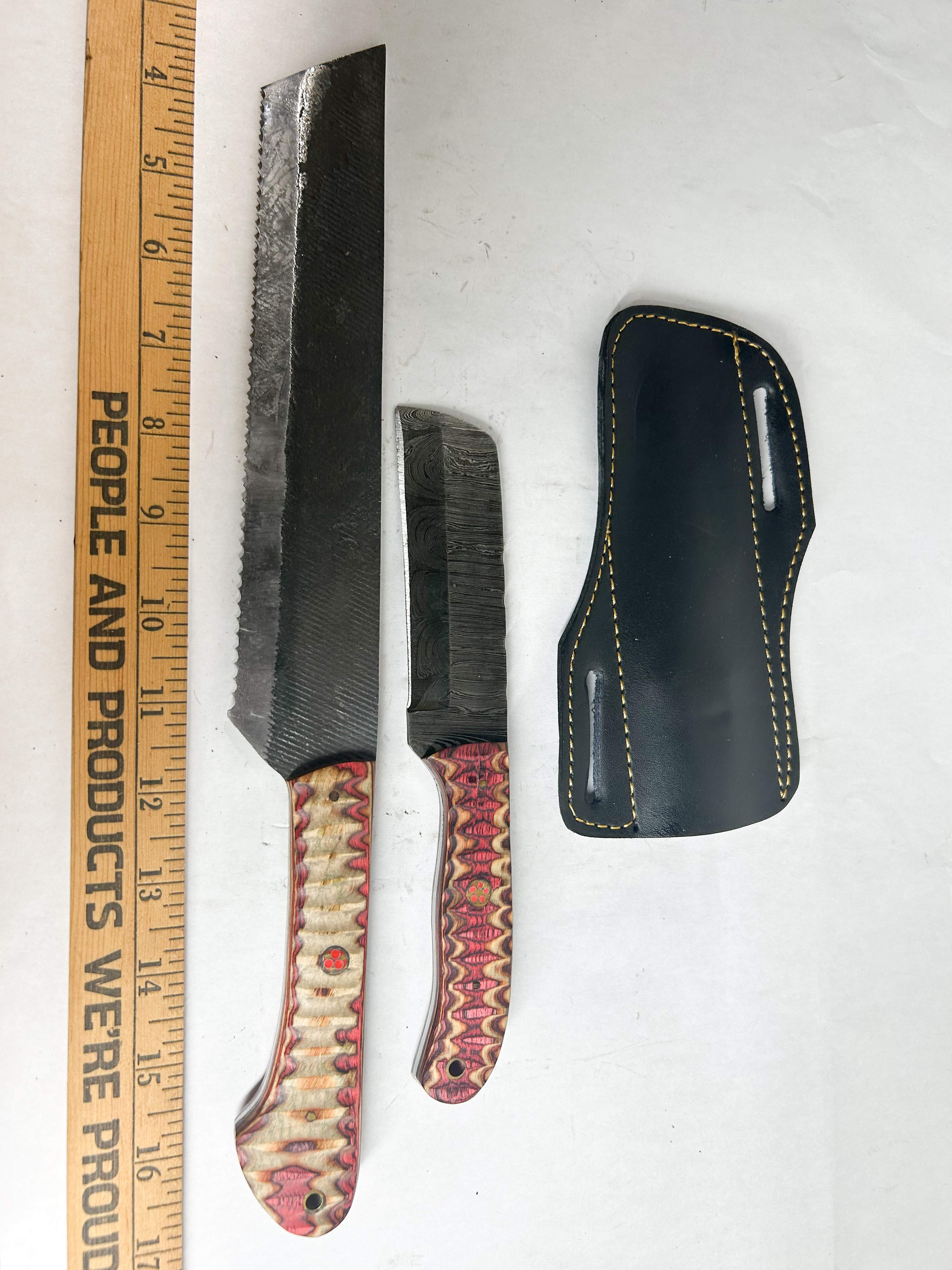 DAMASCUS TWO CUSTOM STEEL FIXED BLADE KNIVES