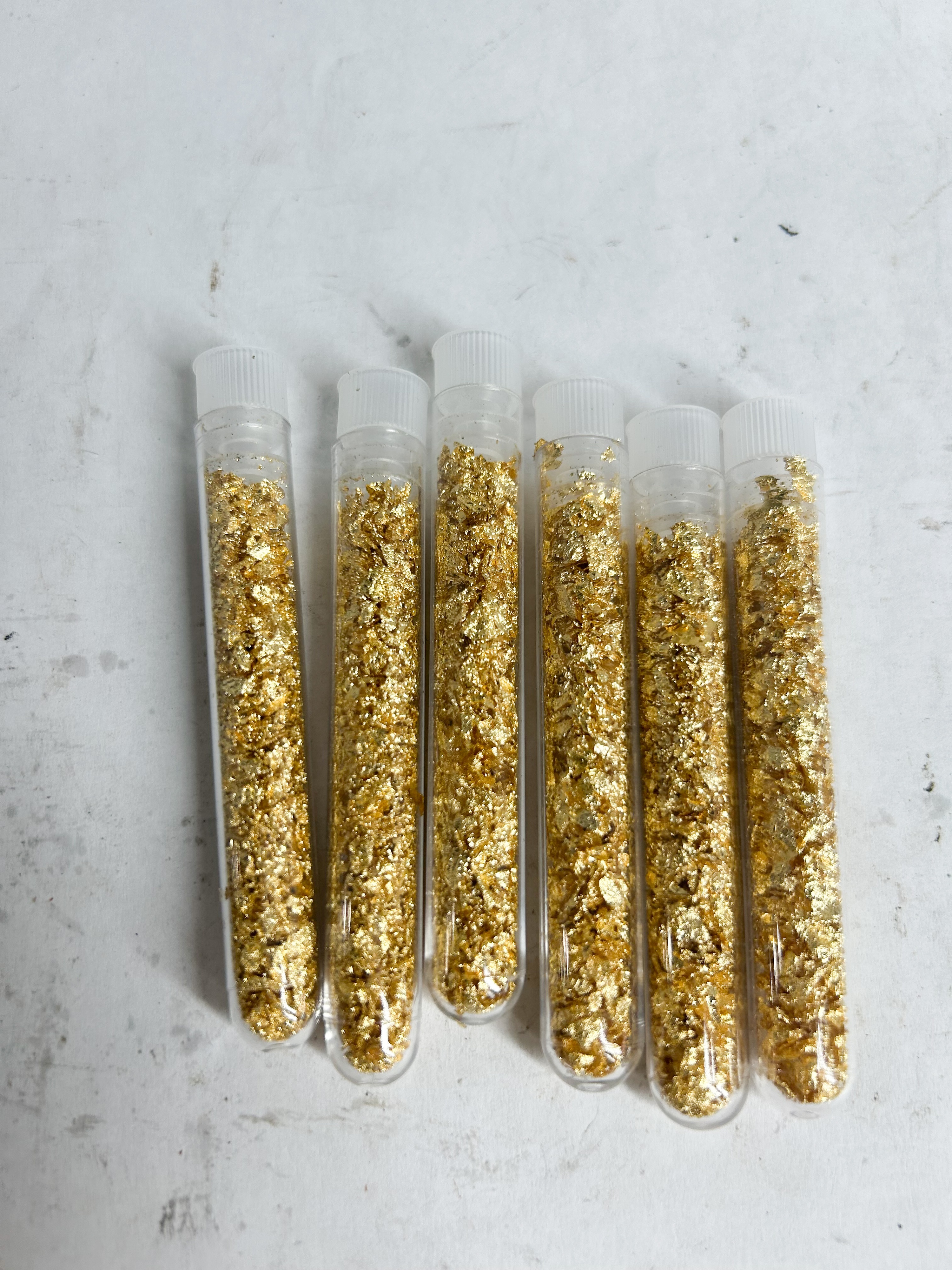 SET OF SIX GOLD LEAF FLAKES IN TUBES