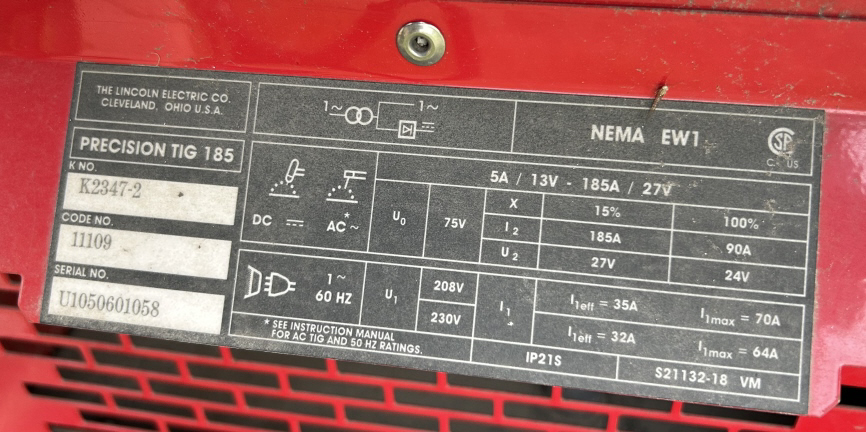 LINCOLN PRECISION TIG 185 WELDER