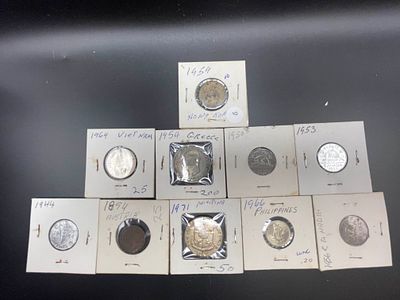 Lot of 10 Foreign/World Coins, All carded in 2x2s Condition Yes, we will ship this item, we 