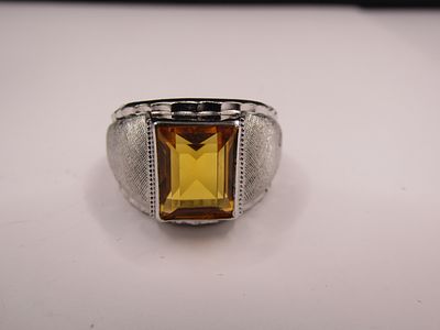 Sterling Silver Size 9 Joseph Esposito Citrine Color Glass Art Deco Ring Condition Yes, we will 