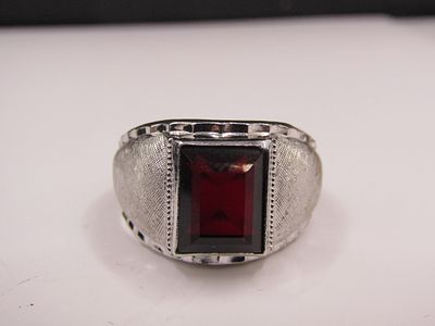 Sterling Silver Size 10.5 Vintage Joseph Esposito Art Deco Ruby Red Glass Ring Condition Yes 
