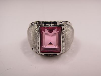 Sterling Silver Size 7.5 Art Deco Pink Glass Ring Condition Yes, we will ship this item, we 