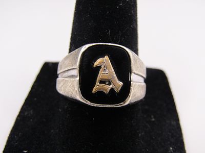 Sterling Silver Size 8 Vintage Joseph Esposito Signet Black Onyx Ring Letter A Condition Yes 
