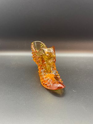 Vintage Fenton Amber English Hobnail Glass Victorian Shoe w/ Cat Head Top 3" Condition Yes, we 