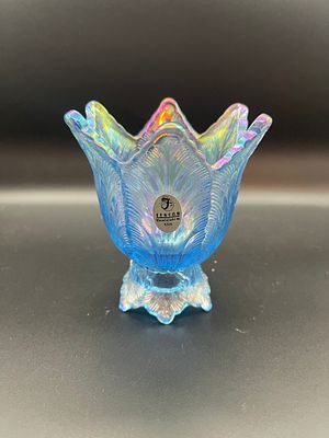Vintage Fenton Art Glass Opalescent Iridescent Blue 2-Way Candle Holder 4.25 Inch Condition Yes 
