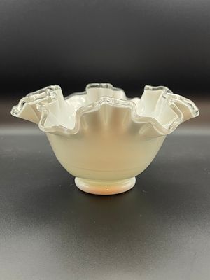 Vintage Fenton Silver Crest Ruffled Edge Bowl. Approx 3.5 x 6.5 Inches Condition Yes, we will 