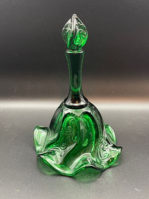 Vintage Fenton Emerald Green Ruffled Edge Glass Bell W/ Paisley Pattern. Approx. 6.5 Inches Tall. 