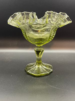 Vintage Fenton Light Green Pedestal Compote. Approx. 6 Inches Tall Condition Yes, we will ship 