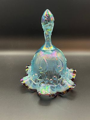 Vintage Fenton Aqua Blue Opalescent Plum Crest Lily of Valley Bell- Rare Condition Yes, we will 