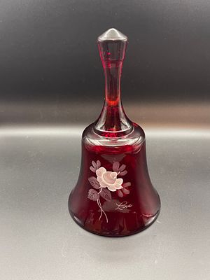 Vintage Fenton Hand Painted and Signed Ruby Red Glass Bell "Rose "Love" Condition Yes, we will 
