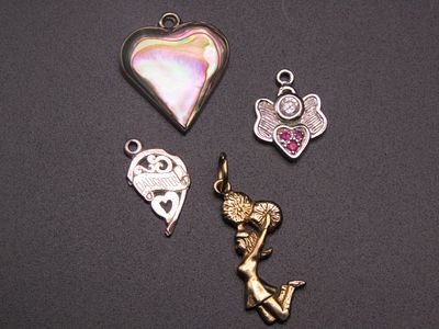 Lot Of 4 Sterling Silver Pendants: Cheerleader, Heart Marked "Mexico", Angel, Daughter Half Heart. 