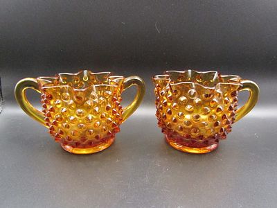Vintage Fenton Amber Hobnail Cream and Sugar Set of 2 Condition Yes, we will ship this item, we 