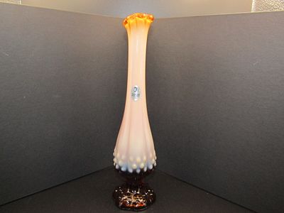 Vintage Fenton Art Glass Cameo Caramel Hobnail Double Drip Rose Vase 10" Condition Yes, we will 