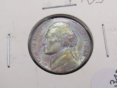 1963 Jefferson Nickel, Rainbow Toned, High Grade Condition Yes, we will ship this item, we 