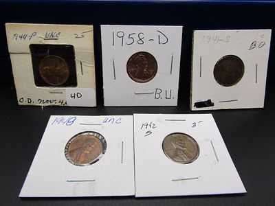 1941S, 1942S, 1944, 1948, 1958-D Lincoln Wheat Cents, High Grades!. Condition Yes, we will ship 