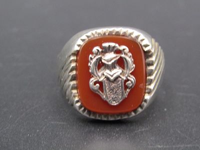 Vintage Sterling Silver Masonic Carnelian Like Ring, Size 12. Condition Yes, we will ship this 