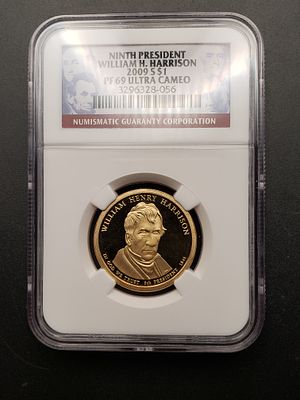 2009-S 9th President William H Harrison Presidential Dollar NGC PF69 Ultra Cameo Condition Yes 