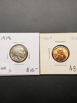 1919 Buffalo Nickel, 1951-D GEM BU RED Lincoln Wheat Cent Condition Yes, we will ship this 