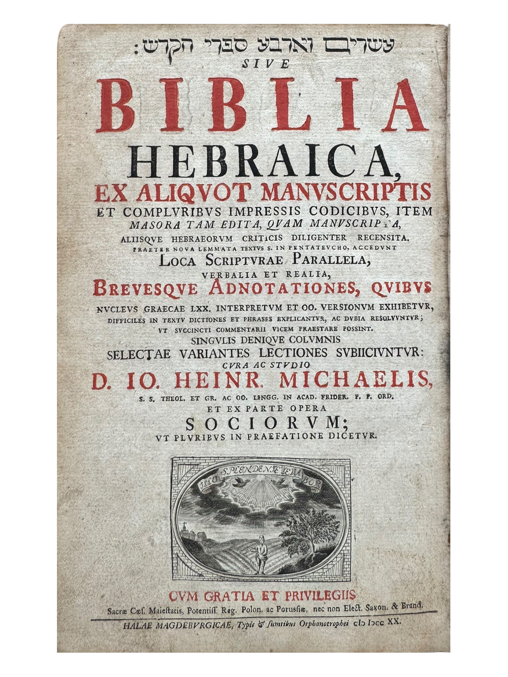 חמשה חומשי תורה. sive Biblia Hebraica, ex aliquot manuscriptis et compluribus impressis 