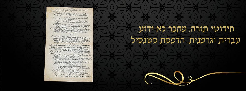 חידושי תורה. מחבר לא ידוע. עברית וגרמנית. הדפסת סטנסיל 
ארבעה עמודים גדולים המכילים חידושי 