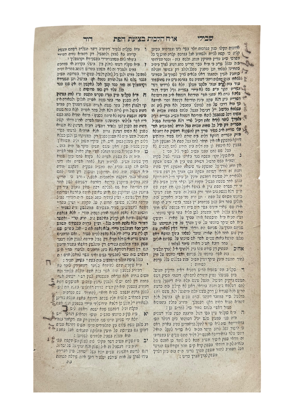 עלי דף מתוך ספר שבילי דוד עם הגהות בכתב יד המחבר? 
שני דף מתוך הספר שבילי דוד להגאון רבי דוד 