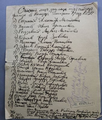 Совершенно секретно. Список лиц документы прислать в комитет Зап. фронта. Царская Империя. ФФ7. С 