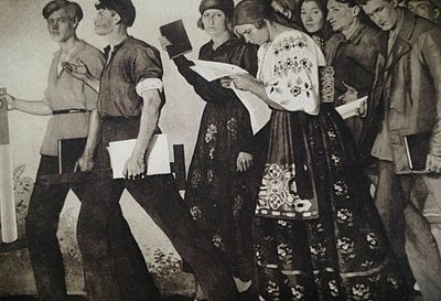 Гравюра, фото-тинто, Ранние Советы, с картины Прохоров "Рабфаковцы". 1926 г. СП15. Размер: 26 