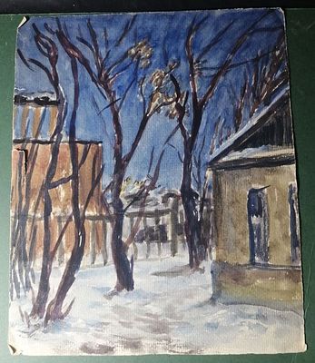 Довоенная акварель. Картина Рисунок СССР. Вид города. П83. ЮРазмер 27х22см. 1099/u7620