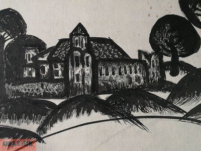 Рисунок, СССР, бумага, тушь. Картина, городской пейзаж. Митьки (?). Ленинград. СК1. Ленинградски 