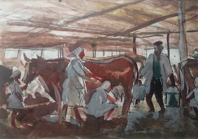 Соцреализм жанровая сцена жуд. Раткин подпись, штамп. Рисунок картина СССР Ф72. Бумага, см. 