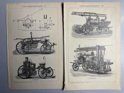 Гравюра. Пожарная техника.Фойерспритцен И. Подробный 19-й. Вековой вид конной пожарной машины. 