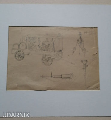 Чертеж Автомобиля. Урал. 1933 год. Художник Б. Н. Яковлев. Соцреализм. Д1БП8. 23х32 Д1БП8 1099/u5916