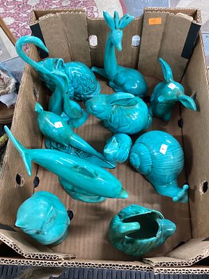 Box of turquoise ornaments