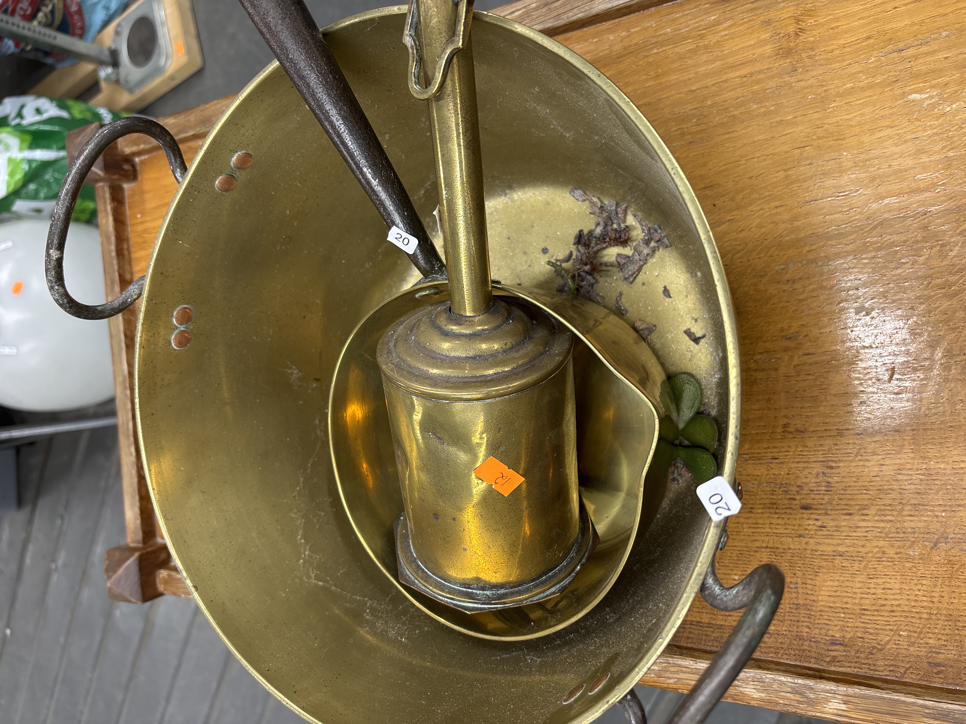 Three 19th Century Brass Domestic Utility Items including a Clockwork Meat Jack