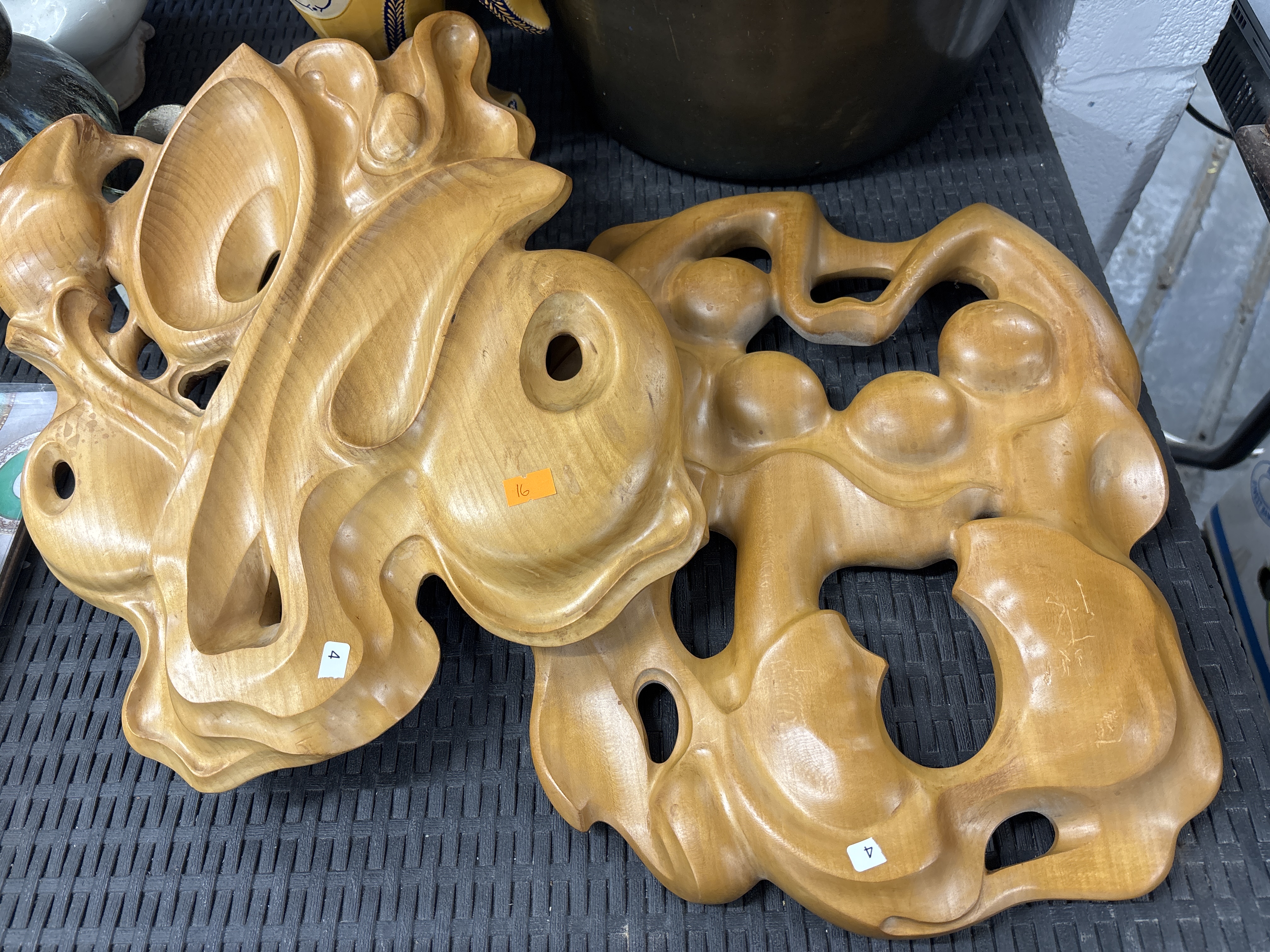 A Pair of Mid-Century Modern Carved Hardwood Biomorphic Sculptures