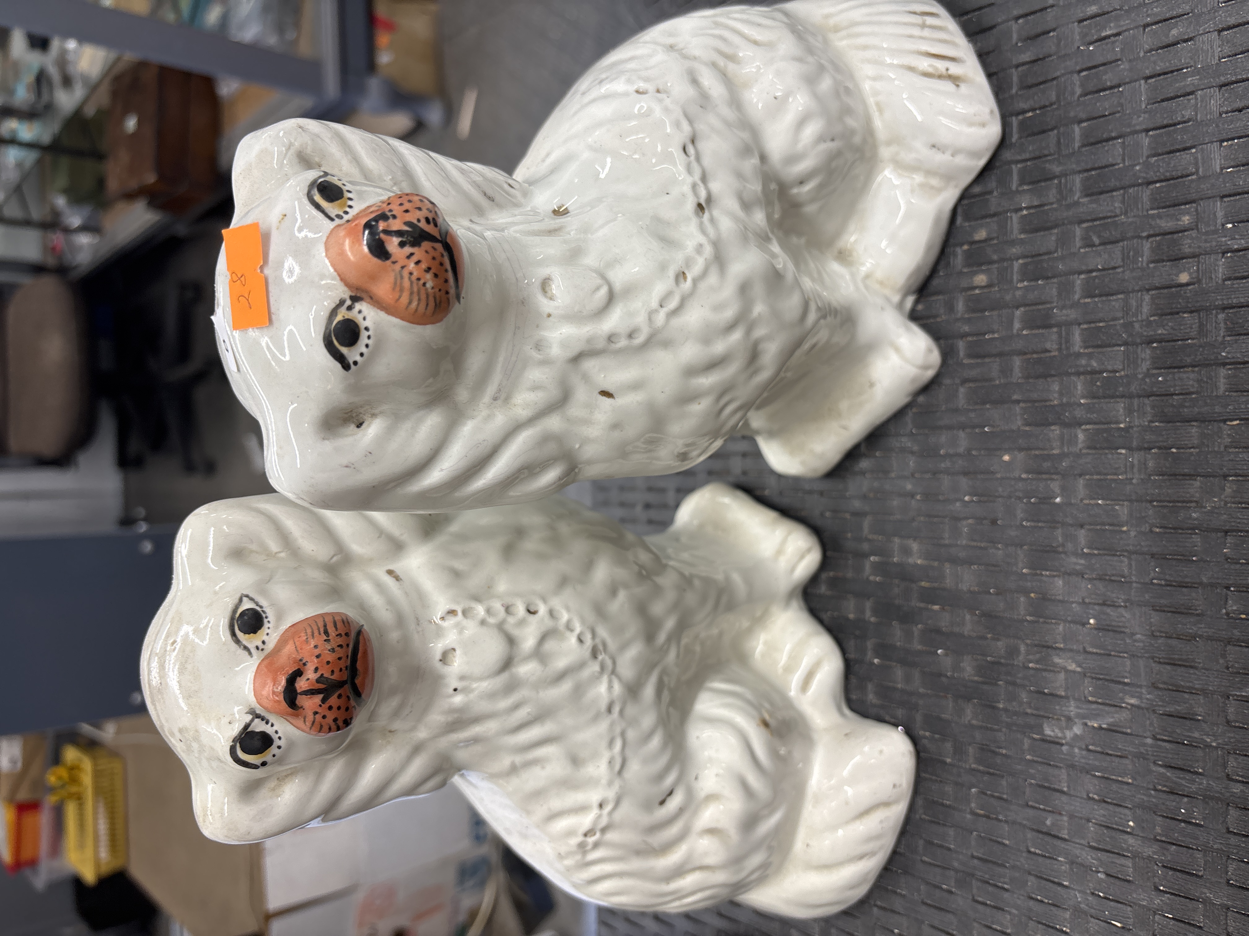 A Pair of Victorian Staffordshire Pottery Spaniel Figures