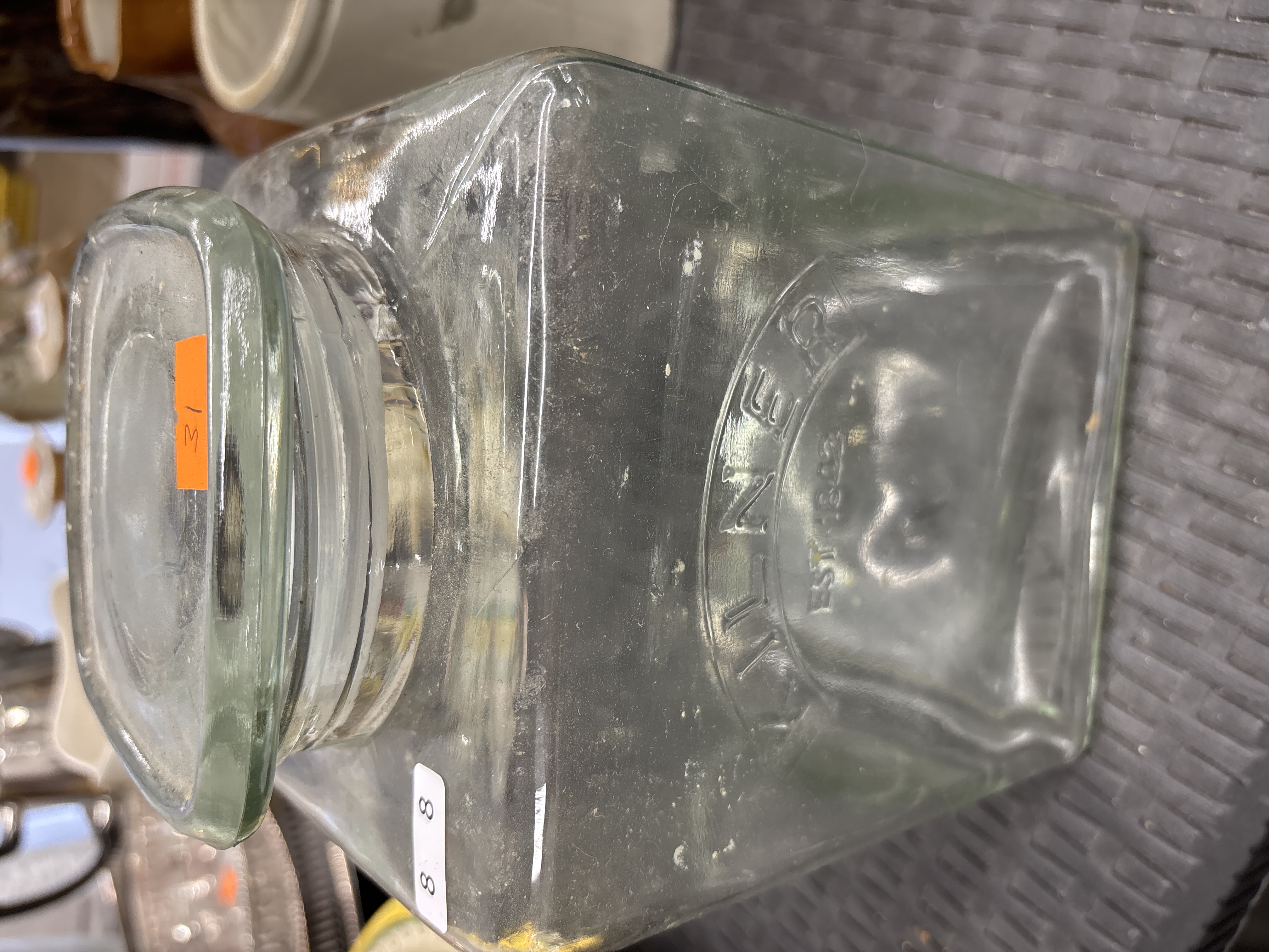 Vintage Kilner Square Aqua Glass Storage Jar with Ground Glass Stopper