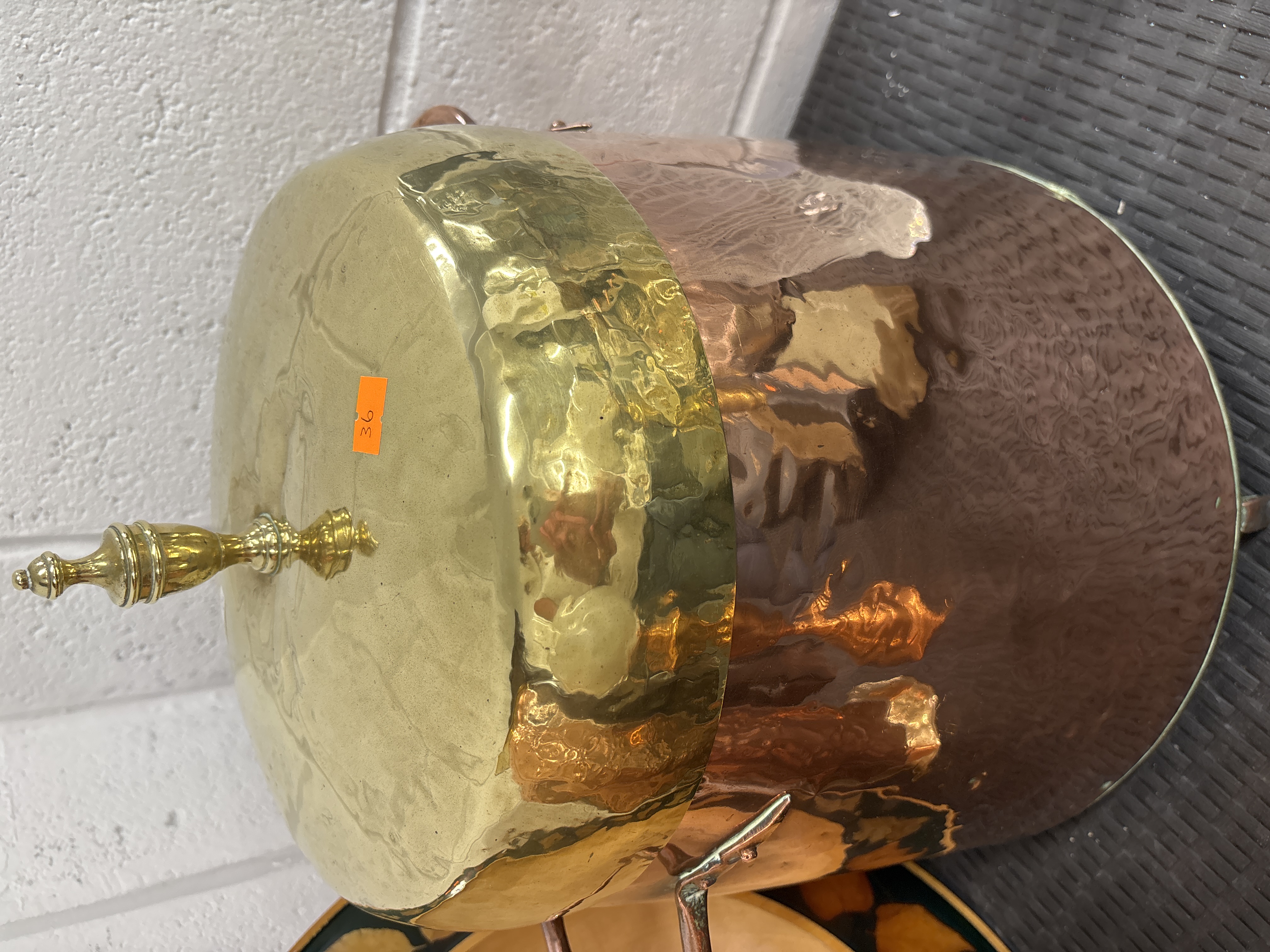 Large Hammered Copper and Brass Lidded Fireside Bucket